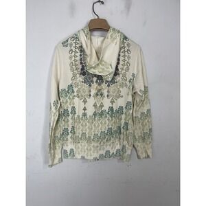 Mossimo Supply Co Womens Floral Full Zip Hoodie Green Cream Size L